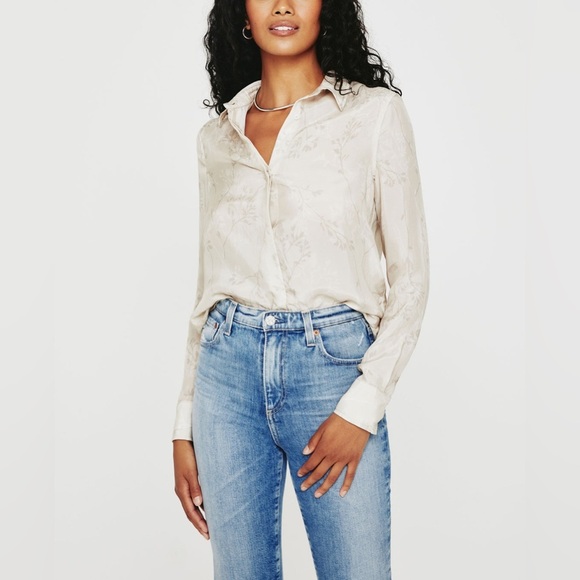 NWOT - AG Shiela Long Sleeve Button-up Shirt in Shadow Flower Neutral - Size S - Picture 1 of 10